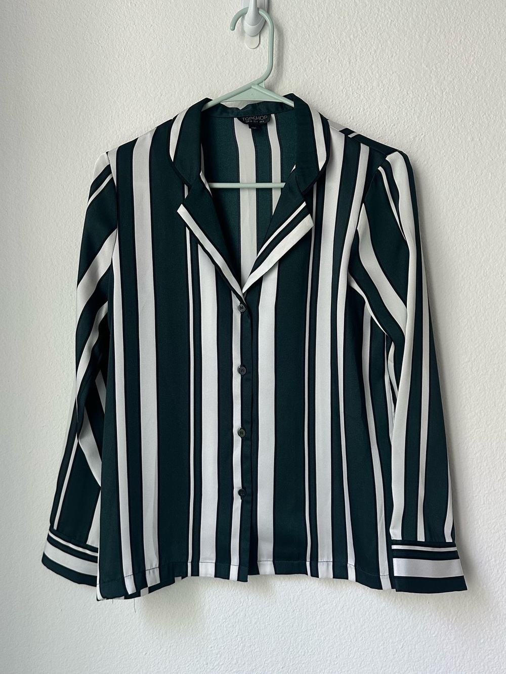Topshop Green and White Vertical Stripe Blouse